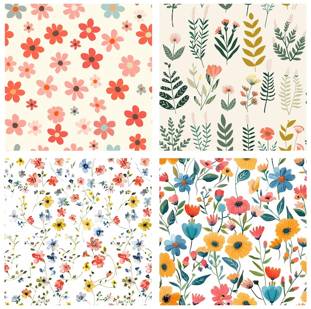 a collection of colorful flowers and leaves