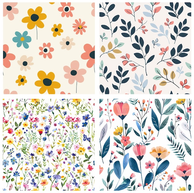 a collection of colorful flowers and leaves