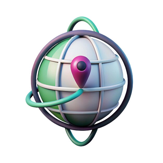 a colorful globe with a purple ball and a green and purple ball
