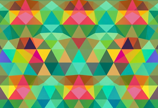 a colorful pattern of triangles with a geometric pattern of squares
