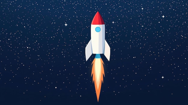 A Colorful Rocket Launching into a Starry Space Background
