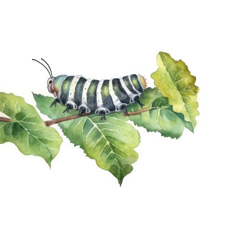 a drawing of a caterpillar on a leaf