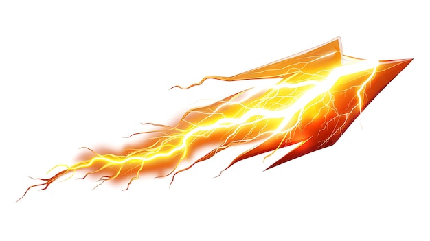 A fiery orange and yellow arrow streaks across a white background
