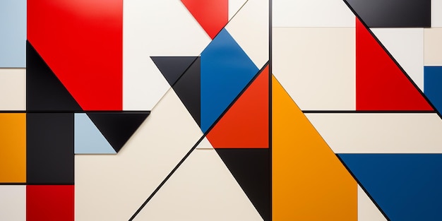 A geometric pattern inspired by the Bauhaus movement with bold primary colors and clean angular sh