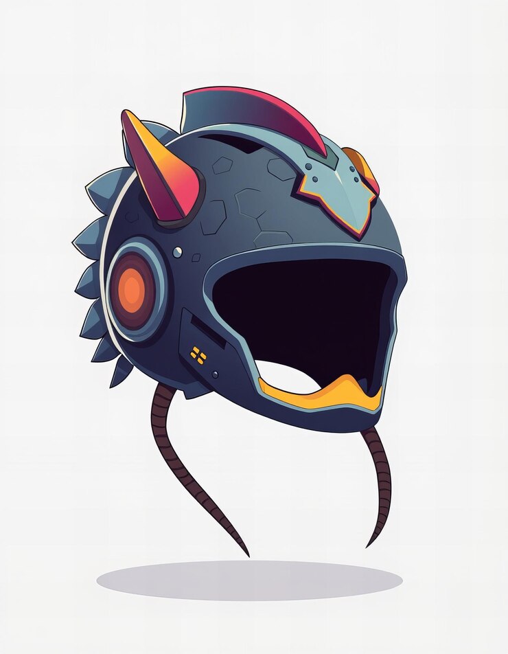 Fotoğraf a helmet designed to look like a legendary creature incorporating unique textures and colors for an