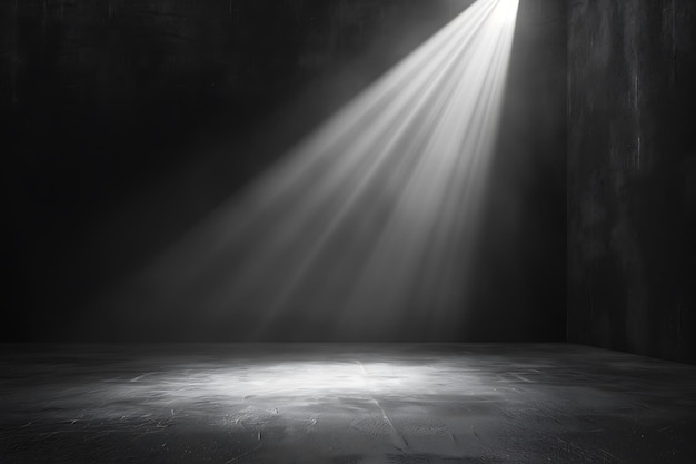 a light shines through a dark room with a light shining through it