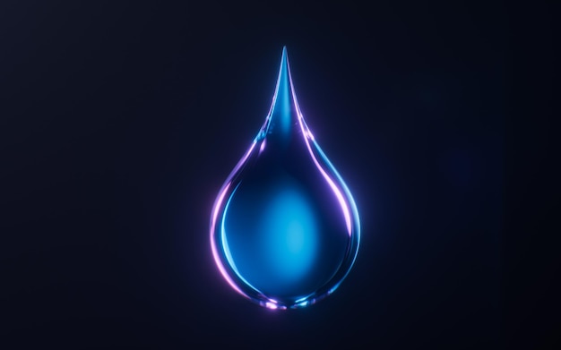 A liquid drop with neon style 3d rendering