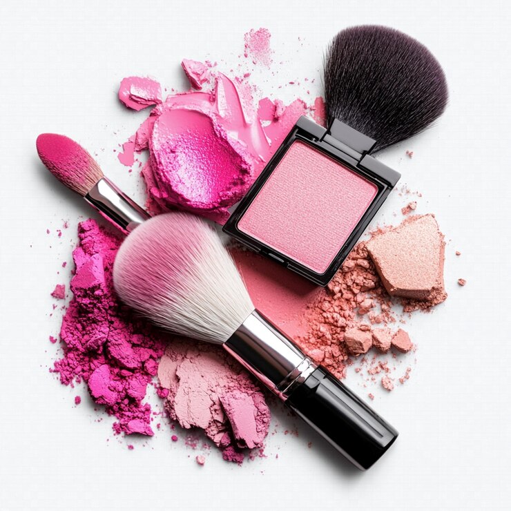 Fotoğraf a makeup set with pink lipstick and pink lipstick