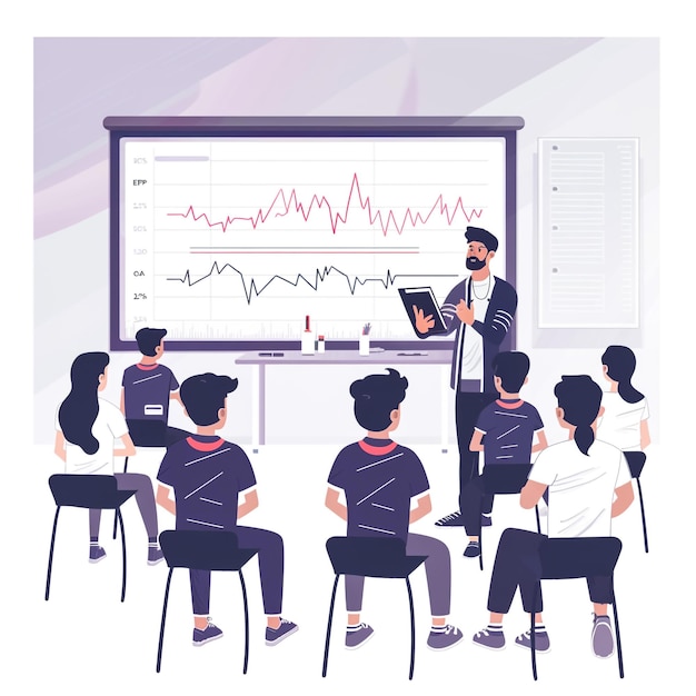 a man is standing in front of a whiteboard with a graph on it