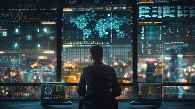 a man sits in front of a map that says  game