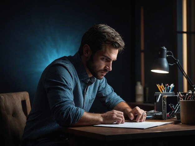 a man with an editing service Leaning forward with bot_3