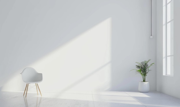 A minimalist modern interior room with white walls