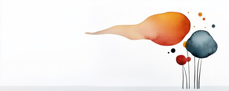 A modern abstract art piece featuring soft watercolor shapes and delicate organic forms on a minimalist background