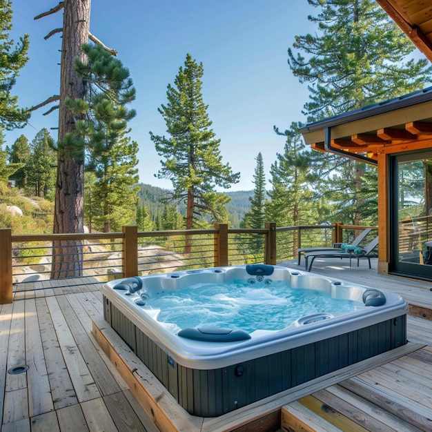 A mountain chalet with widely inclusive viewpoints and a hot tub on the deck