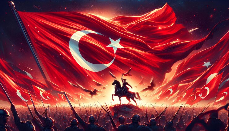 Fotoğraf a movie poster with a man on a horse and a flag with the title quot all quot in the middle