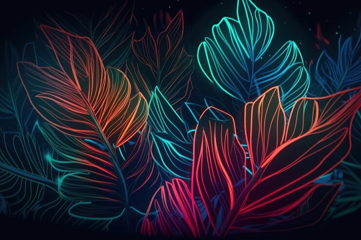A neon drawing of a plant