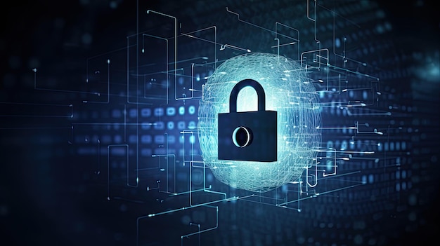 A padlock with a blue background and a blue background with the word lock on it.
