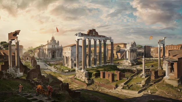 a painting of the ruins of a temple with the word temple on it