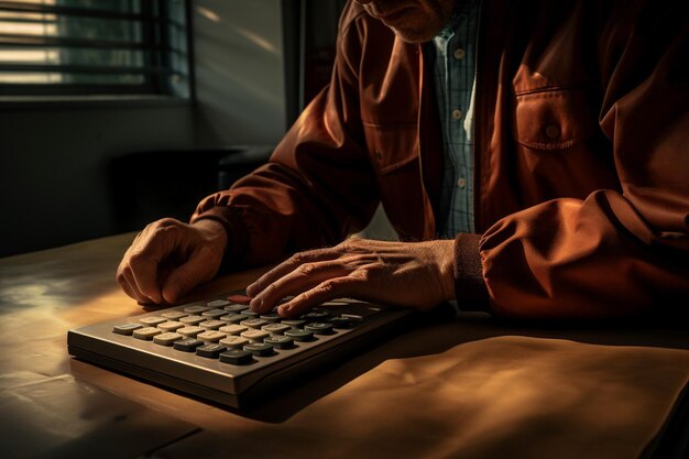 a person solving a math problem using a handheld calculator