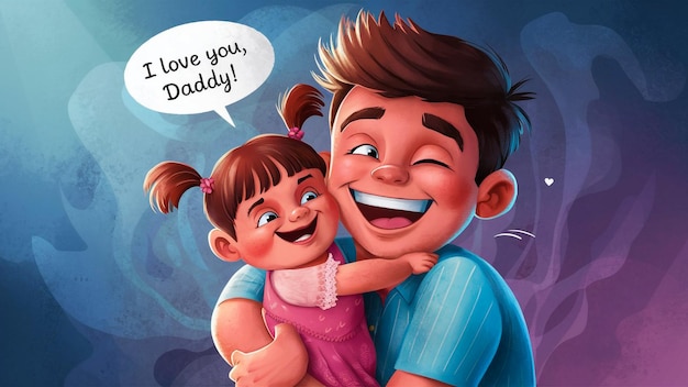 a picture of a father and daughter with a speech bubble saying quot dad quot
