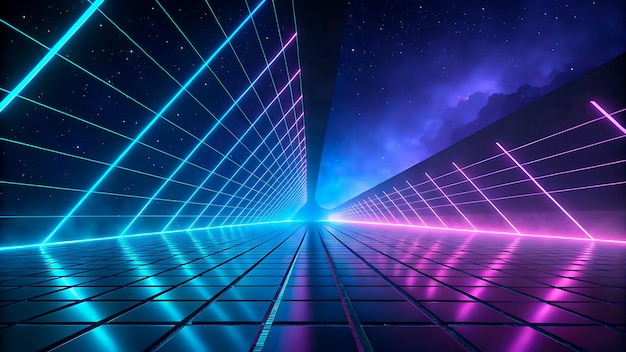a picture of a tunnel that has a purple and blue light on it