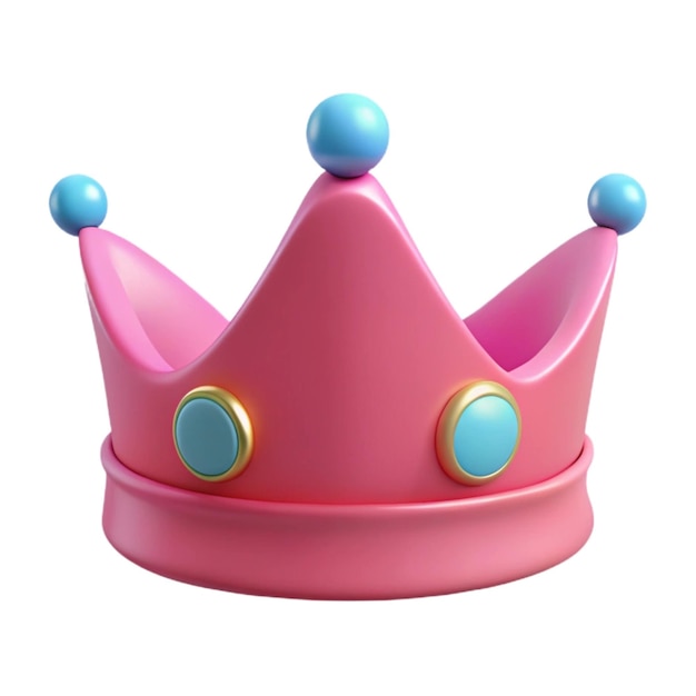 a pink crown with blue balls on it