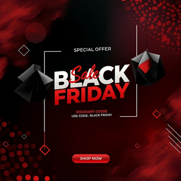 a poster for black friday sale with a red background and a black background with a red background