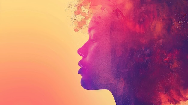 A profile of an African woman with a vibrant abstract background