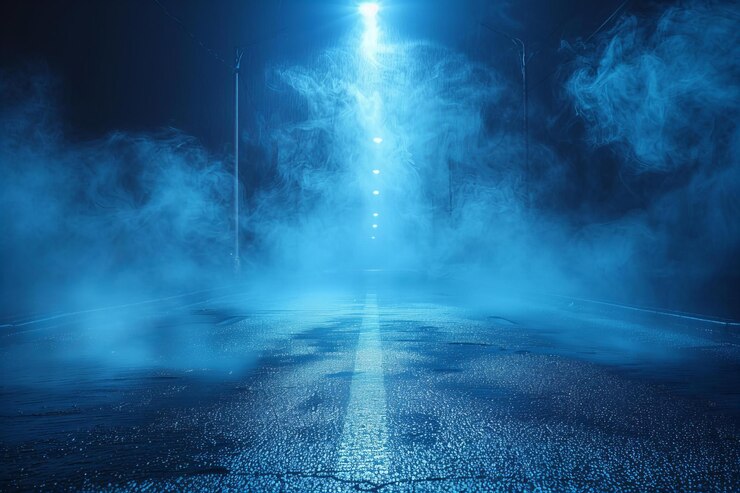 a road in the fog by person