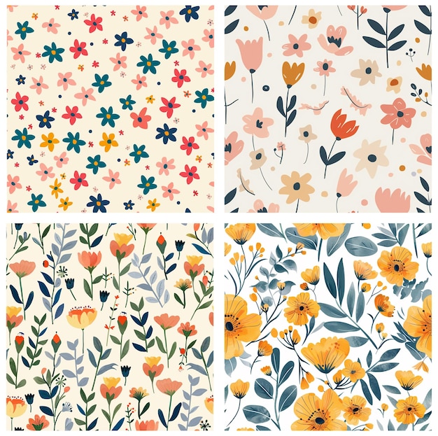 a set of different flowers and leaves Floral wallpaper
