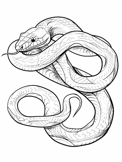 A simple beautiful black and white illustration of a snake used for coloring stencil AI Image