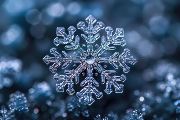A snowflake with its intricate patterns clearly visible