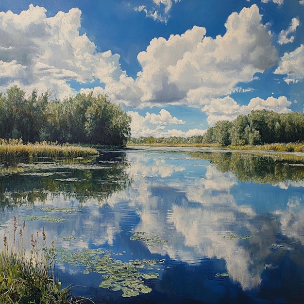 A spring with a tranquil intelligent surface reflecting the sky