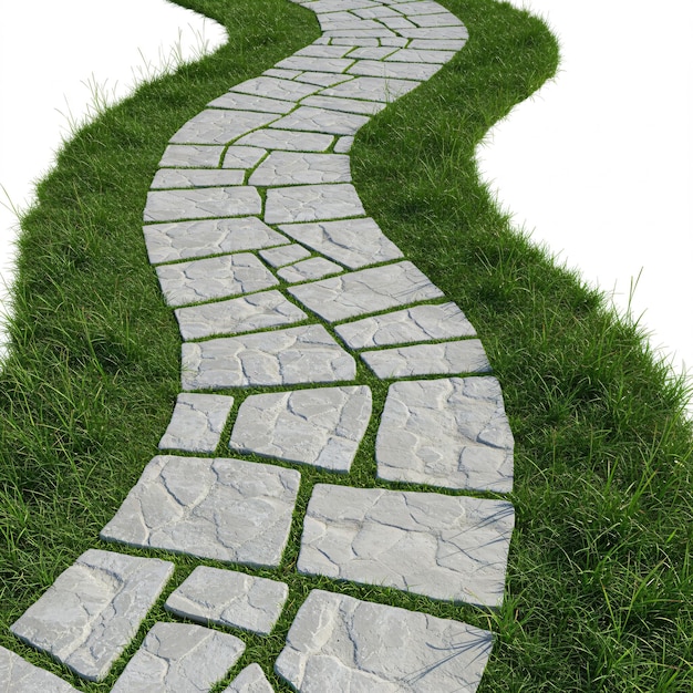A stone pathway winding through a grassy garden