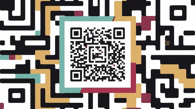 A structured encrypted two dimensional barcode called a QR code sits centered in the frame