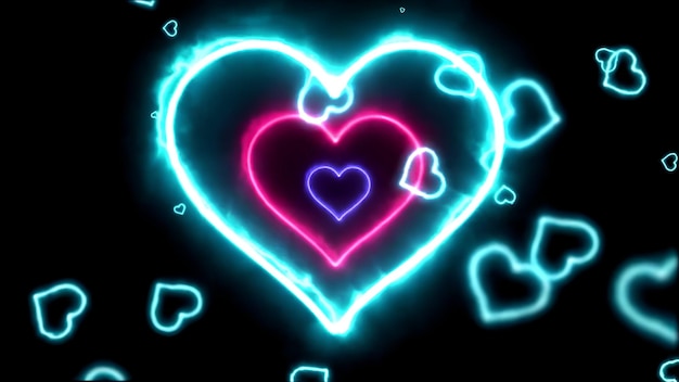 A vibrant glowing heart design with multiple layers and floating hearts symbolizing love and affection