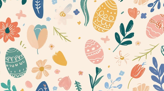 a wallpaper with eggs and flowers and butterflies