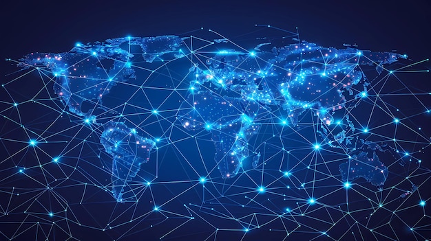 a world map with glowing connections between different countries
