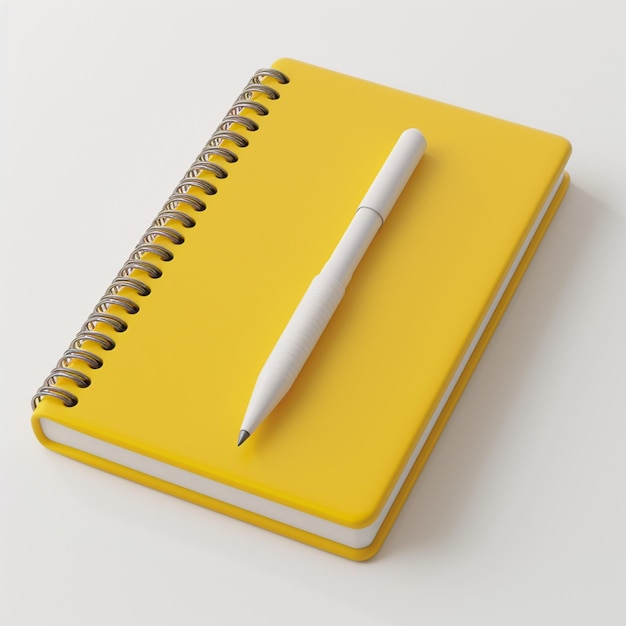 a yellow notebook with a pen on it and a pen on the top of it