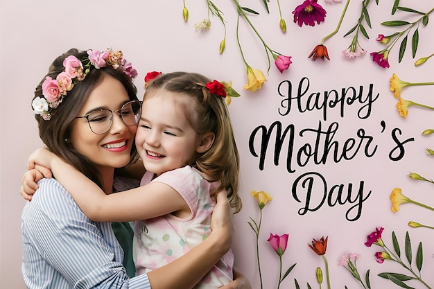 a young woman with glasses and a flower crown hugging a young girl