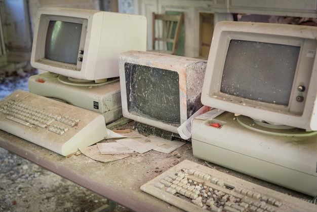 Abandoned computers on desk