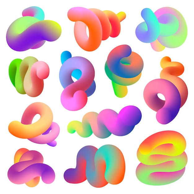 abstract 3d png fluid shape colorful twisted gradient set on transparent background
