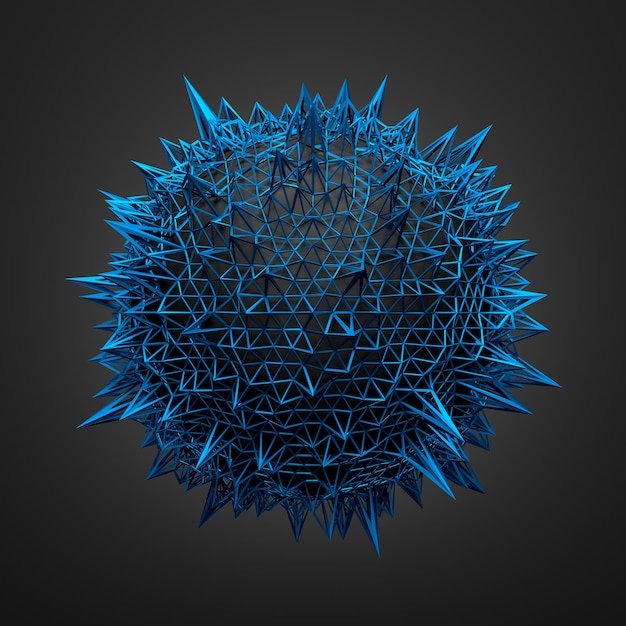 Abstract 3d rendering of black sphere with blue chaotic structure