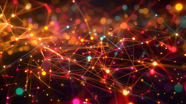 Abstract Background with Colorful Lines and Glowing Dots