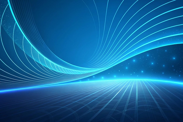 abstract blue background with glowing lines and a curved surface