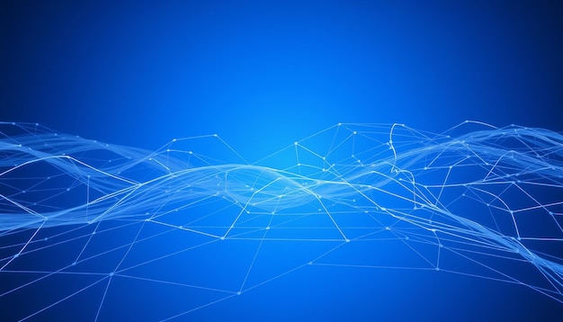 Abstract blue background with white geometric lines and dots