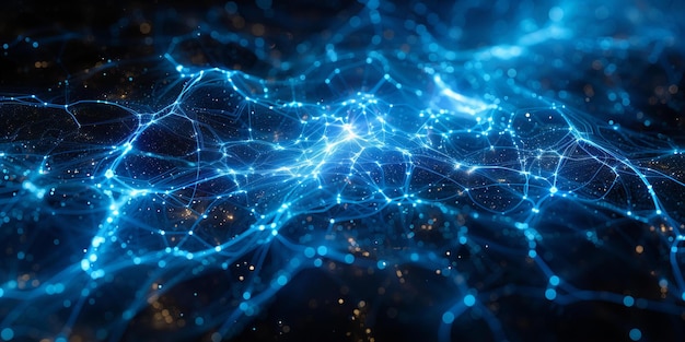 Abstract blue glowing light lines on black background futuristic technology concept