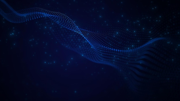 abstract blue wave of dots and flying particles information cyberspace illustration of a network connection the concept of big data 3d rendering