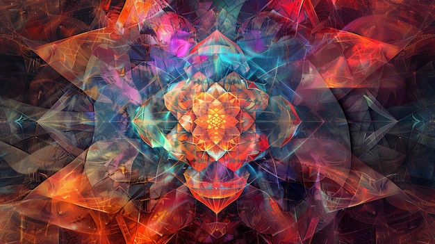 Abstract colorful digital art with a geometric fractal design and a sense of depth