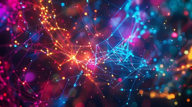 Abstract Colorful Lines and Dots 3D Illustration